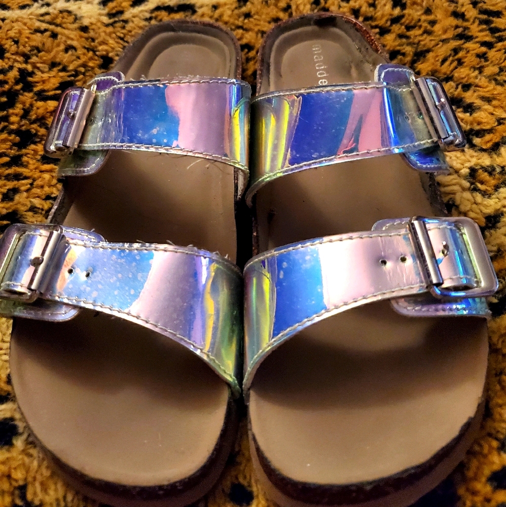 Madden Girl silver holographic iridescent sandals